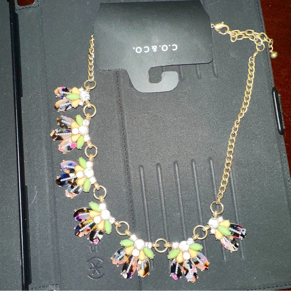 C.O. & CO. Antiqued Golden Tone Rhinestones Statement Vintage Style Bib Necklace